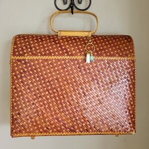 Vintage Woven Rattan Handbag – Bamboo Frame – Made in People’s Republic of China